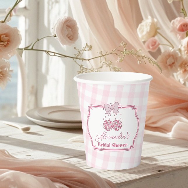 Gobelets En Papier Fête des mariées Retro Disco Cute Rose Bow (Créateur téléchargé)