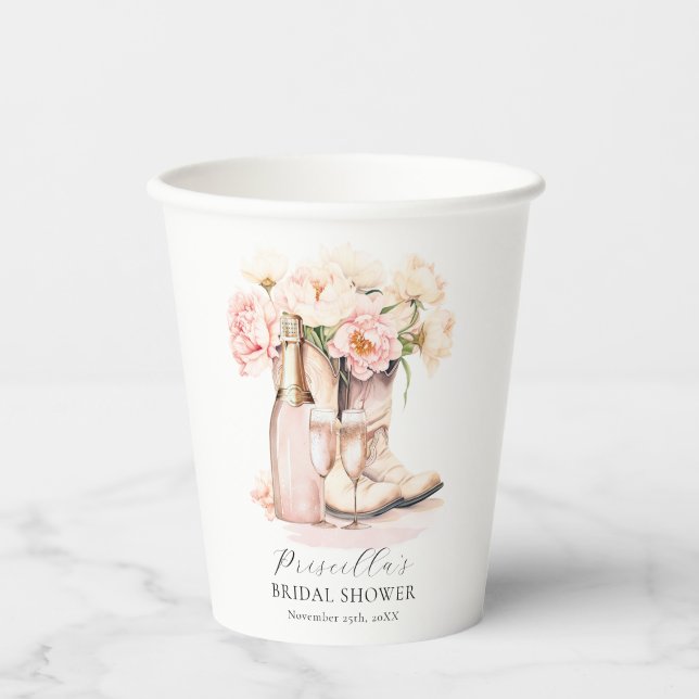 Gobelets En Papier Fête des mariées Southern Cowgirl Boots Peonies (Recto)