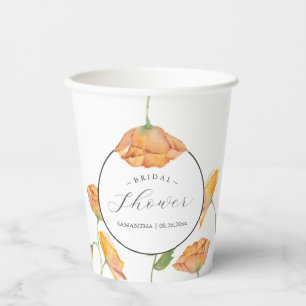 Gobelets En Papier Fête des mariées Tasses en papier Orange Fleurs de