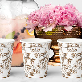 Gobelets En Papier Fête des mariées Toile de Jouy Brown et blanche