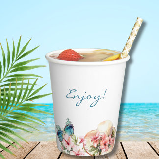 Gobelets En Papier Fête des mariées tropicale rose de plage