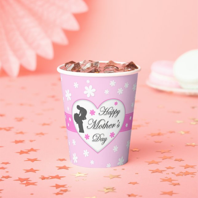 Gobelets En Papier Fête des mères maman et bébé rose (Insitu)