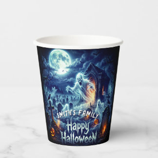Gobelets En Papier Fête d'Halloween Fantôme Pleine Lune Cimetière