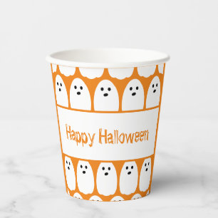 Gobelets En Papier Fête d'Halloween Fantômes Mignons Orange