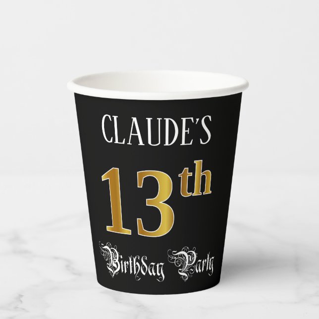Gobelets En Papier Fête du 13e anniversaire — Script fantaisie, Faux  (Recto)