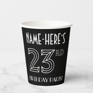 Gobelets En Papier Fête du 23e anniversaire : Style Art Déco + Nom pe