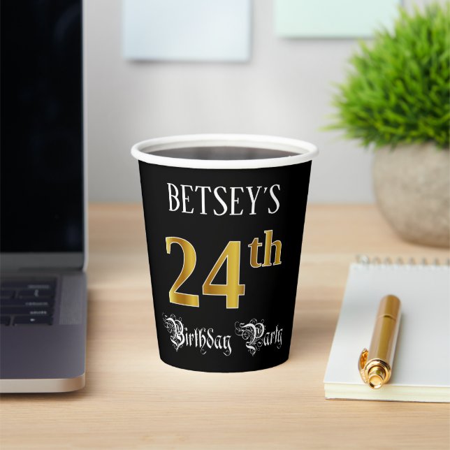 Gobelets En Papier Fête du 24e anniversaire — Script fantaisie, Faux  (Insitu)