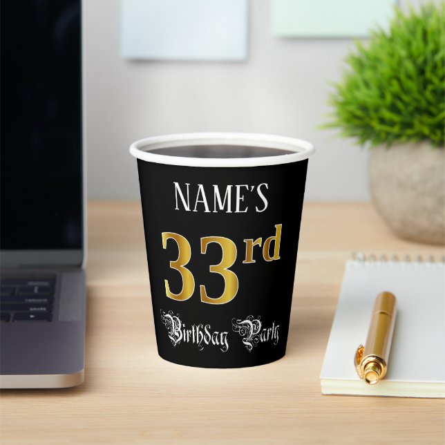 Gobelets En Papier Fête du 33e anniversaire — Script fantaisie, Faux  (Insitu)