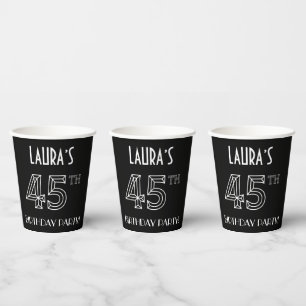 Gobelets En Papier Fête du 45e anniversaire : Style Art Déco + Nom pe