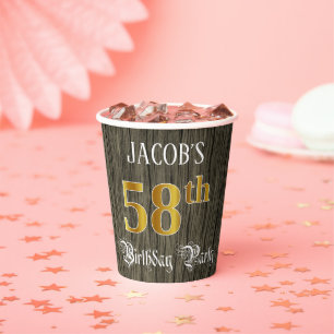 Gobelets En Papier Fête du 58e anniversaire — Faux Gold & Faux Wood L