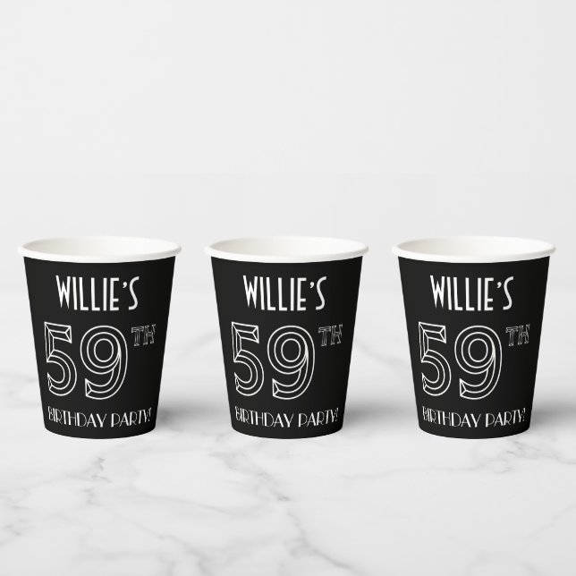 Gobelets En Papier Fête du 59e anniversaire : Style Art Déco + Nom pe (Multi)
