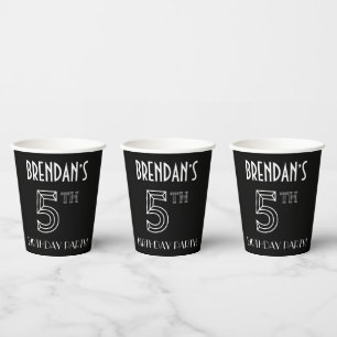 Gobelets En Papier Fête du 5e anniversaire : Style Art Déco + Nom per