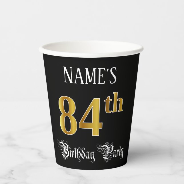 Gobelets En Papier Fête du 84e anniversaire — Script fantaisie, Faux  (Recto)