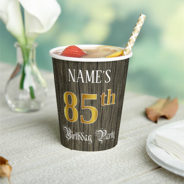 Gobelets En Papier Fête du 85e anniversaire — Faux Gold & Faux Wood L (Insitu)