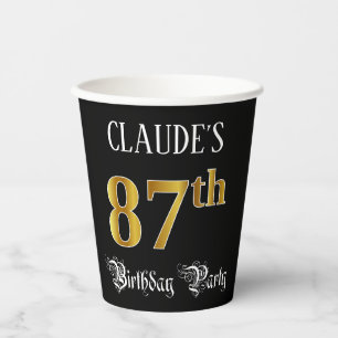 Gobelets En Papier Fête du 87e anniversaire — Script fantaisie, Faux 