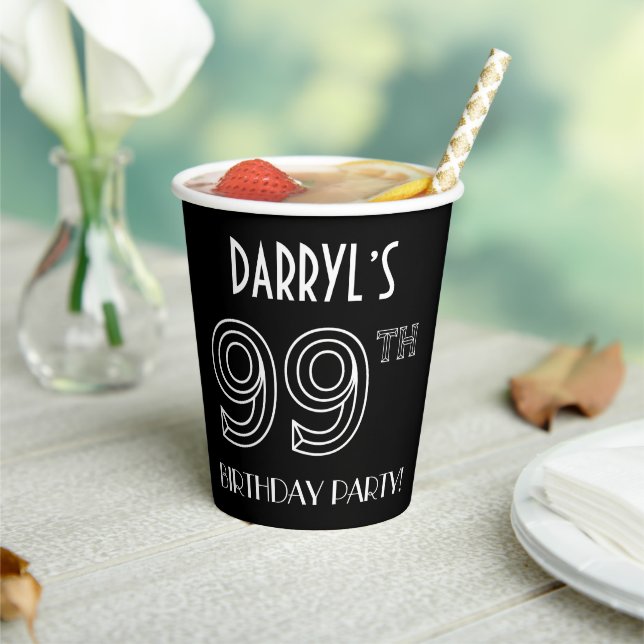 Gobelets En Papier Fête du 99e anniversaire : Style Art Déco + Nom pe (Insitu)