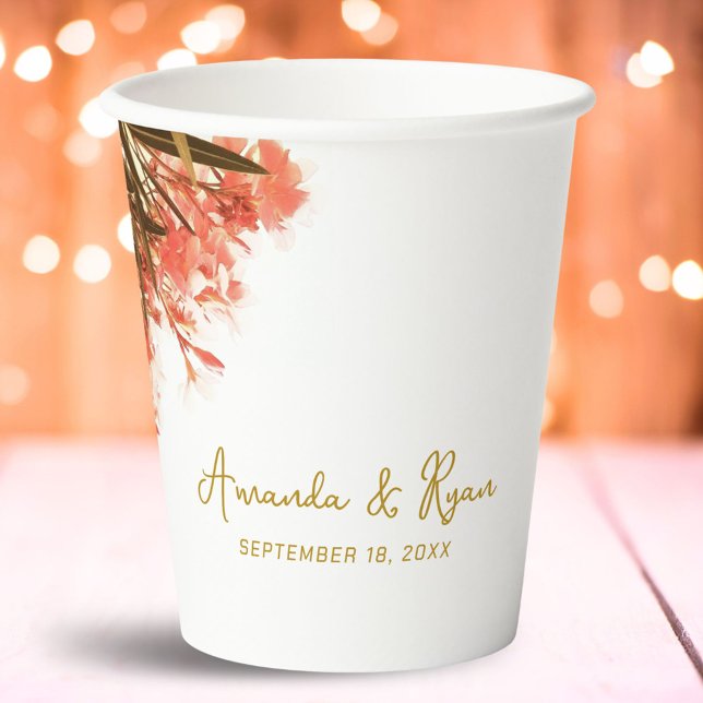 Gobelets En Papier Fête du Mariage des fleurs d'or orange (Créateur téléchargé)