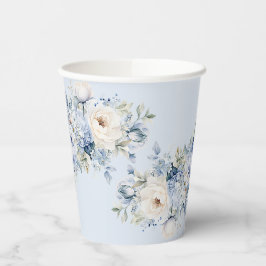 Gobelets En Papier Fête Dusty Blue Watercolor Fleurs d'ivoire Feuille