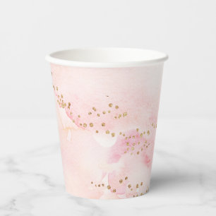 Gobelets En Papier Fête élégante rose pailletée dorée aquarelle