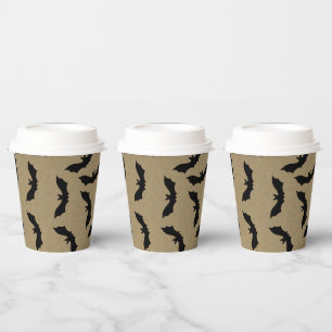 Gobelets En Papier Fête Halloween Kraft rustique Chauve-Souris noire