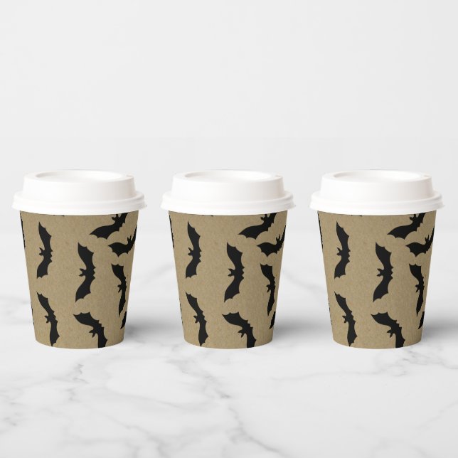 Gobelets En Papier Fête Halloween rustique kraft Chauve-souris noire (Multi)