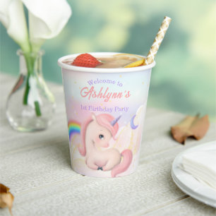 Gobelets En Papier Fête licorne élégante mignonne rose aquarelle