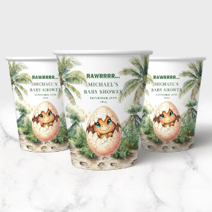 Gobelets En Papier Fête Prénatale Bébé Dino Préhistorique Qui Éclot B