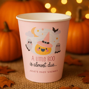 Gobelets En Papier Fête Prénatale pour Bébé Halloween Rose Little Boo
