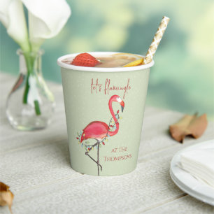 Gobelets En Papier Fêtes de Noël Lumières Flamant rose Whimsical rose