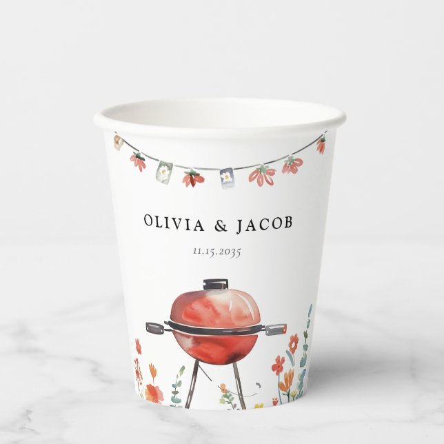 Gobelets En Papier Fêtons avec BBQ Couples Douche (Recto)