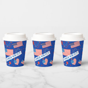 Gobelets En Papier Feu d'artifice 4 juillet American USA Flag Heart F