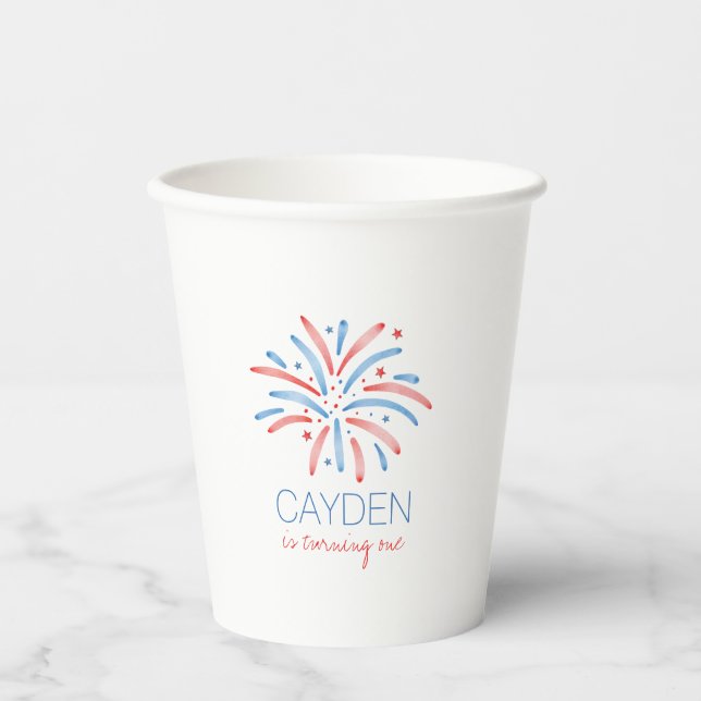 Gobelets En Papier Feu d'artifice 4 juillet Anniversaire (Recto)