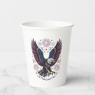 Gobelets En Papier Feu d'artifice aigle chauve patriotique vecteur vi