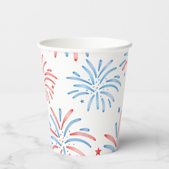 Gobelets En Papier Feu d'artifice aquarelle Parti du 4 juillet (Verso)