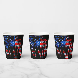 Gobelets En Papier Feu d'artifice patriotique drapeau américain noir