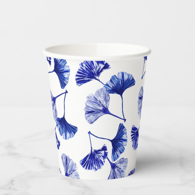 Gobelets En Papier Feuille de Gingko bleu et blanc (Gauche)