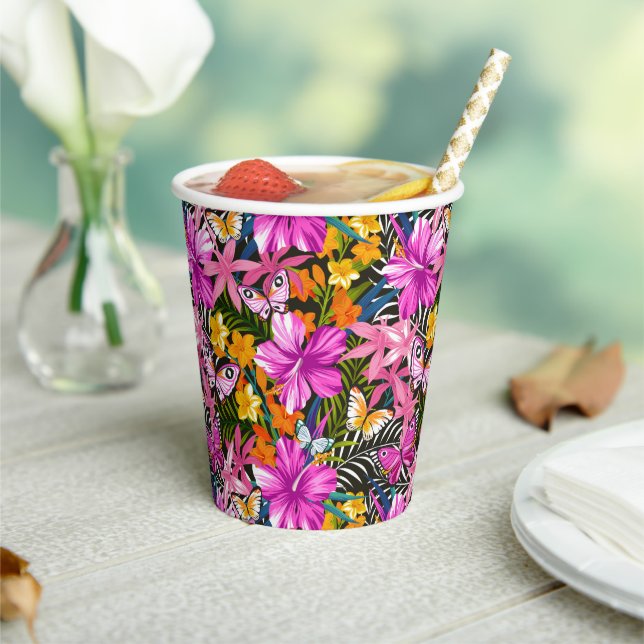 Gobelets En Papier Feuilles et fleurs tropicaux (Insitu)