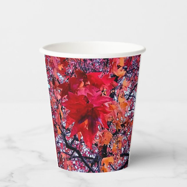 Gobelets En Papier Feuilles rouge vif (Recto)