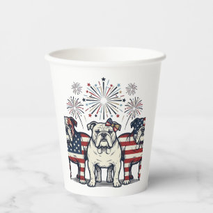 Gobelets En Papier Feux d'artifice de Bulldog patriotique Gravure vin