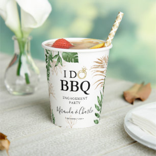 Gobelets En Papier Fiançailles Tropical Green & Gold I Do BBQ