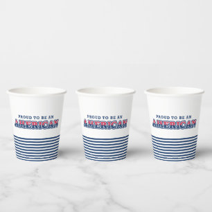 Gobelets En Papier Fier Américain, Patriotique, Stripes De Marine