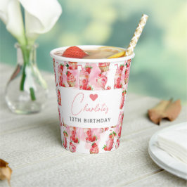 Gobelets En Papier Fille Anniversaire Milkshake aux fraises personnal