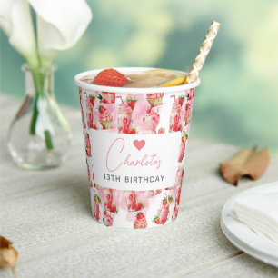 Gobelets En Papier Fille Anniversaire Milkshake aux fraises personnal