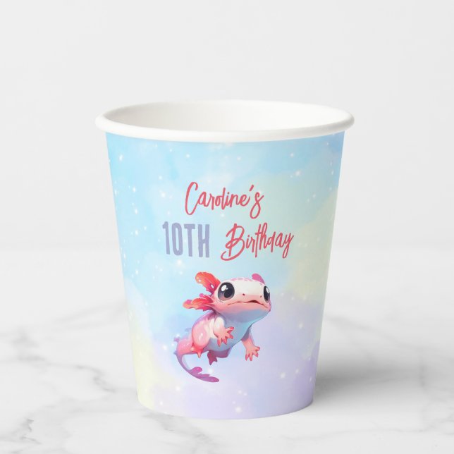 Gobelets En Papier Fille axolotl arc en ciel (Recto)