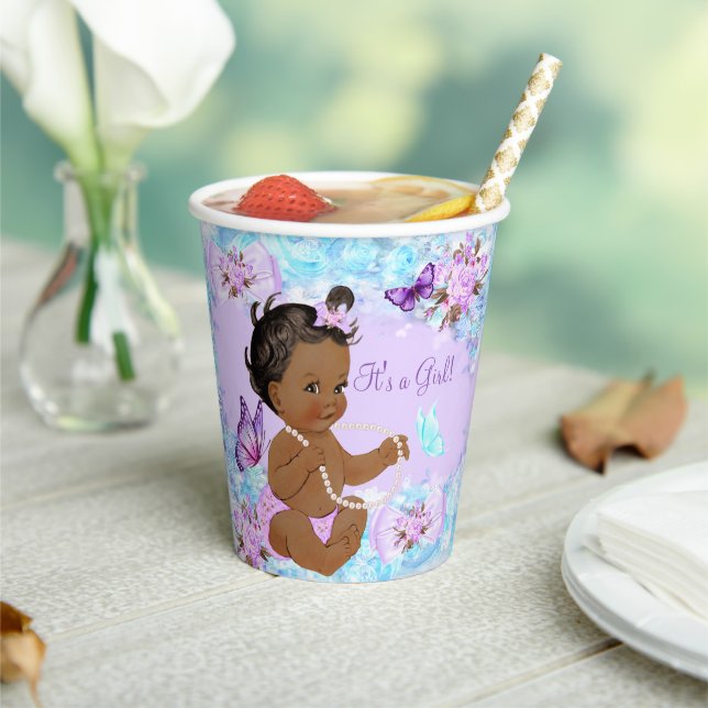 Gobelets En Papier Fille Baby shower Turquoise Papillon pourpre Ethni (Insitu)