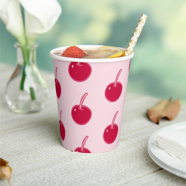 Gobelets En Papier Fille Cerises rouges roses Anniversaire (Insitu)