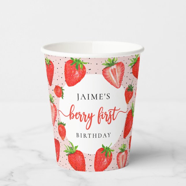 Gobelets En Papier Fille fraise 1er anniversaire Berry 1er anniversai (Gauche)
