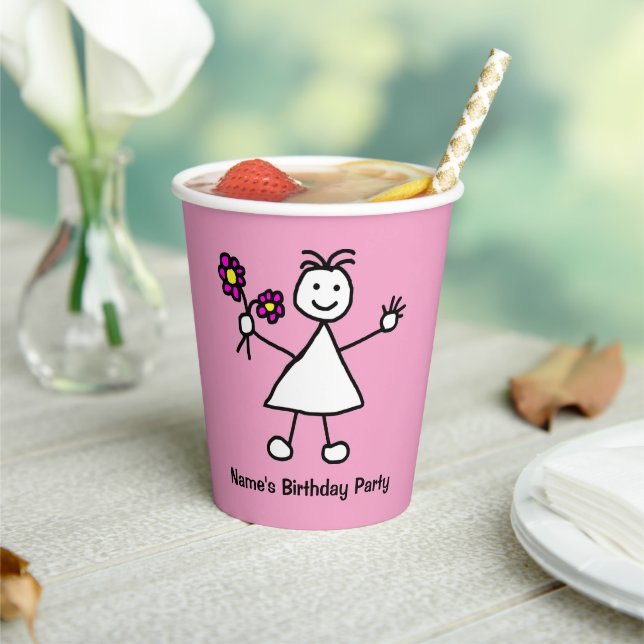 Gobelets En Papier Fille mignonne avec fleurs fête d'anniversaire (Insitu)