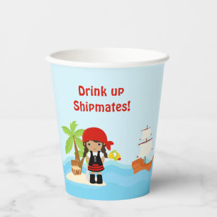 Gobelets En Papier Fille pirate afro-américaine en Red Party