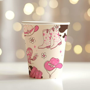 Gobelets En Papier Fille première Rodéo Cowgirl rose marron fête d'an